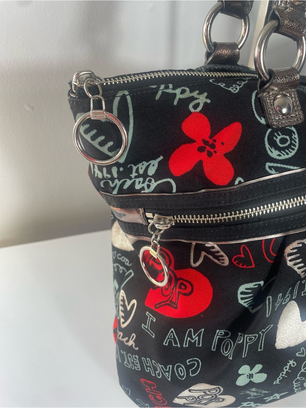Coach Poppy Black Tote with Red, White and Silver Accents - Picture 12 of 15